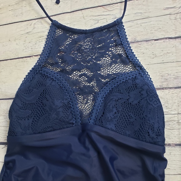 Coastal Blue Swimwear Crochet Halter Neck Top - Picture 4 of 6